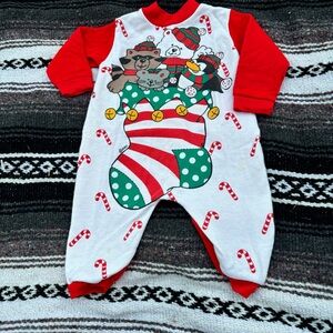 VINTAGE SANTAS CLUB CRITTER STOCKING BABY ROMPER SIZE 6/9 MONTHS